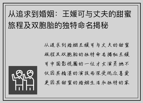 从追求到婚姻：王媛可与丈夫的甜蜜旅程及双胞胎的独特命名揭秘