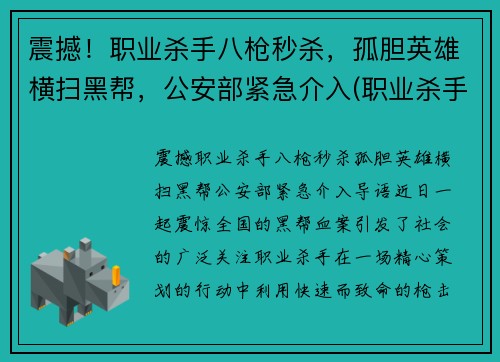 震撼！职业杀手八枪秒杀，孤胆英雄横扫黑帮，公安部紧急介入(职业杀手落网)
