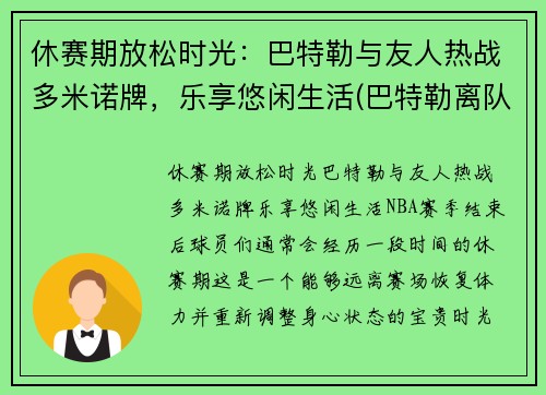 休赛期放松时光：巴特勒与友人热战多米诺牌，乐享悠闲生活(巴特勒离队)