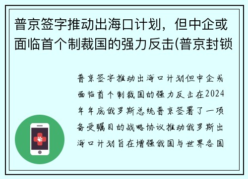 普京签字推动出海口计划，但中企或面临首个制裁国的强力反击(普京封锁海峡)