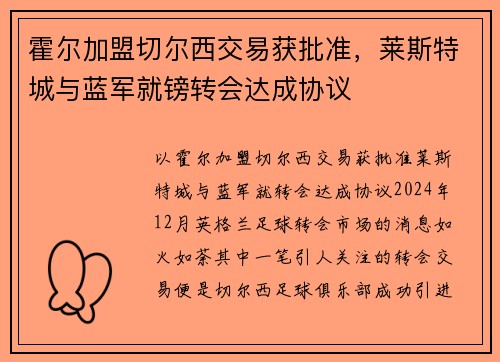 霍尔加盟切尔西交易获批准，莱斯特城与蓝军就镑转会达成协议